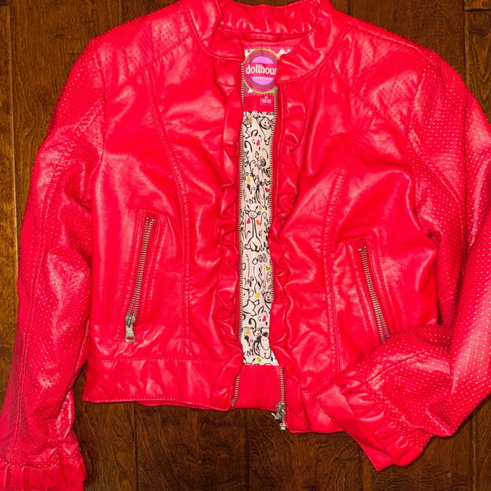Red and Tan Leather look lined Jackets lot of two - Picture 6 of 8